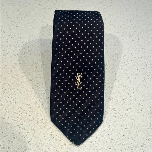 YSL Vintage Silk Brown Polka Dot Tie - Picture 1 of 6